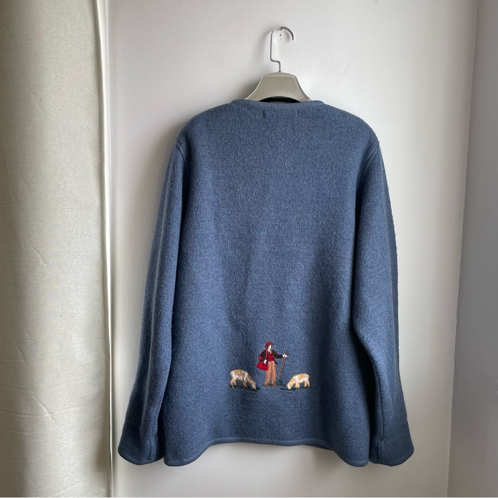 Handcrafted Art to wear Embroidered Sweater Cardigan 100% Wool Cottagecore Boho - Picture 4 of 9